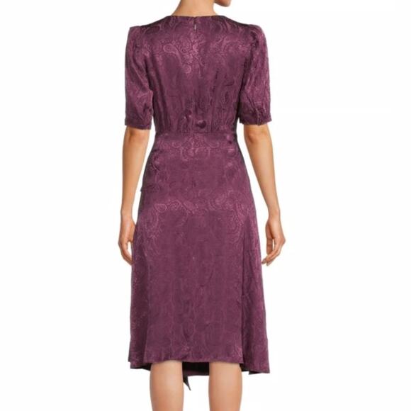 BCBGMAXAZRIA V Neck Wine Purple Paisley Victorian 40s Ladylike Dress 12 - Picture 3 of 7